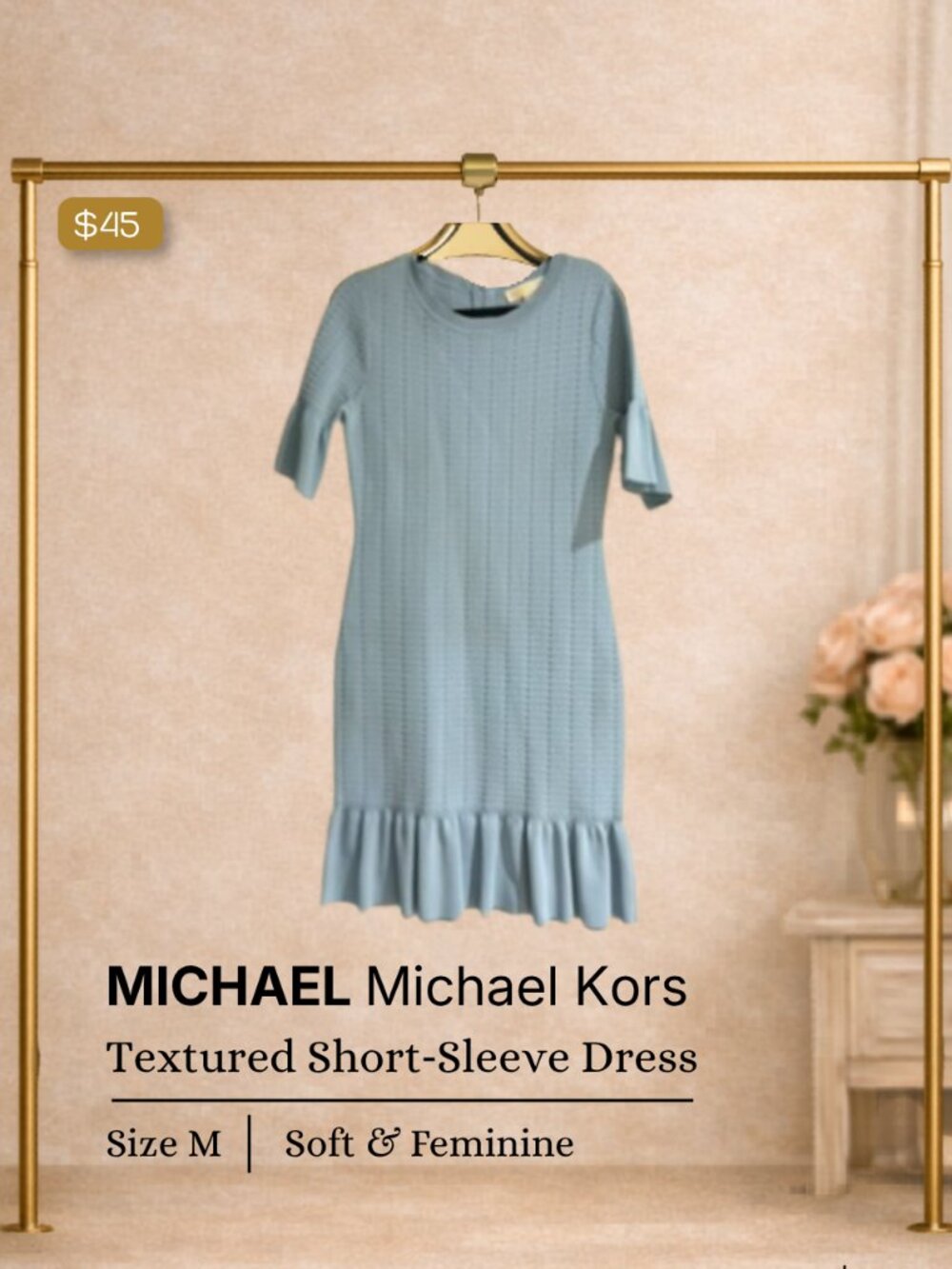 MICHAEL Michael Kors Light Blue Textured Short Sleeve Dress